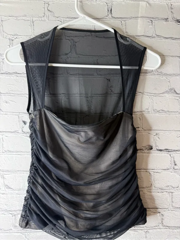 Abercrombie & Fitch Black Sheer Ruched Camisole small - Image 3