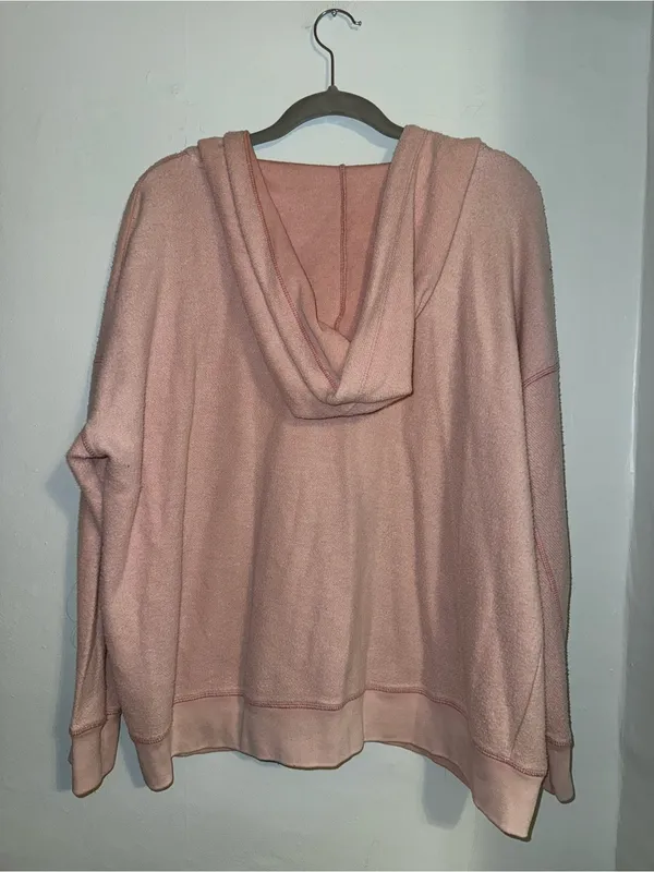 American Eagle Outfitters Pink V-Neck Drawstring Hoodie - Image 3