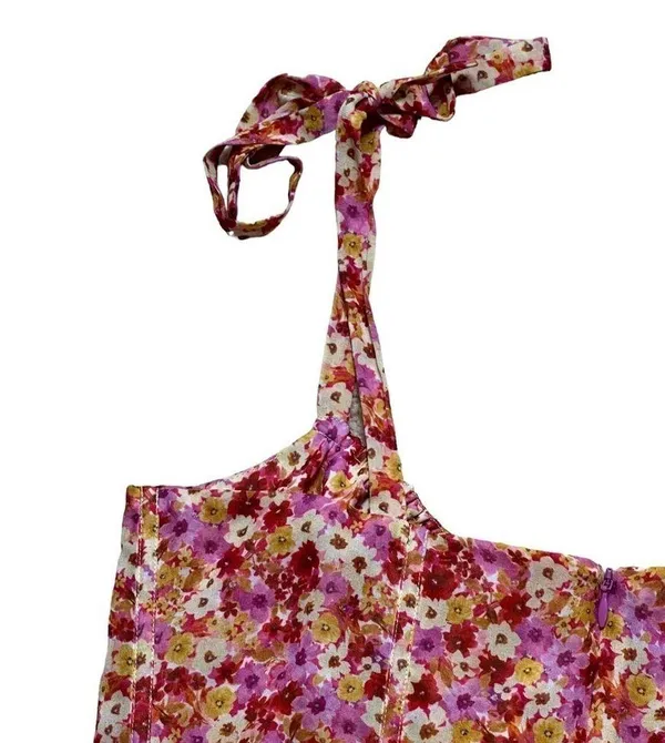 For Love & Lemons Red and Pink Floral Felicia Mini Dress US L - Image 12