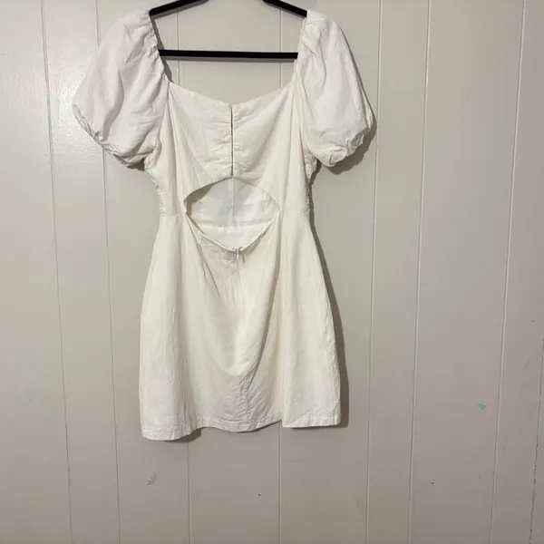 ASTR The Label Linen Pleat Front Mini Dress Puff Sleeve White Womens Size Medium - Image 9