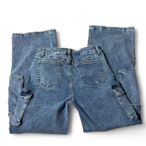 Y2K Fire & Rain Denim Wide Leg Cargo Jeans Medium Wash Blue Size 9 RJR-1990‎ - Image 2