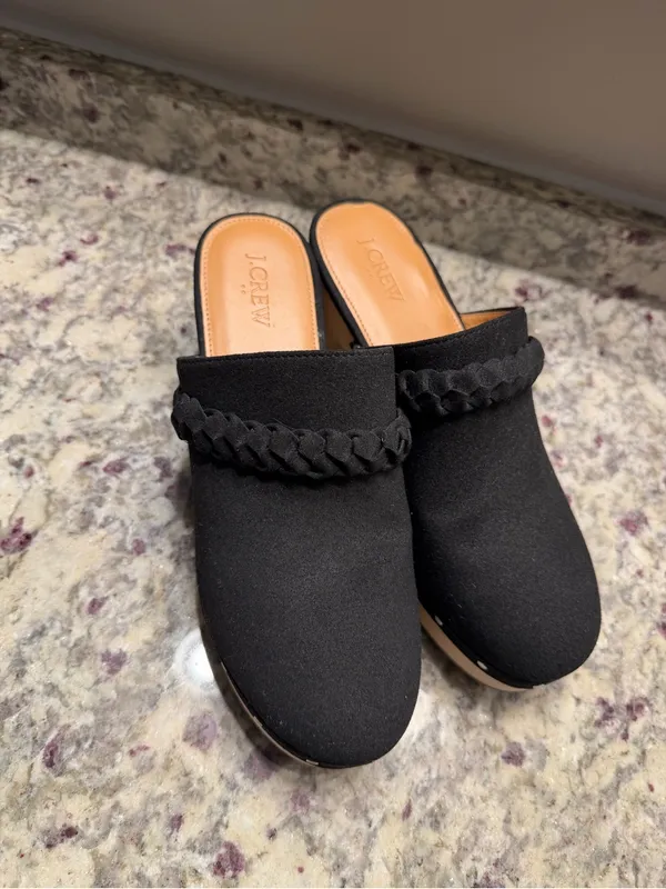 Jcrew Black Block Heel Clogs Mule Suede Wood Shoes Sandals Chunky - Image 4