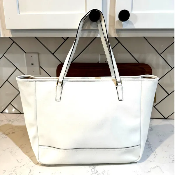 Coach City Saffiano White Leather Large East/West Tote gold hardware minimalist - Image 3