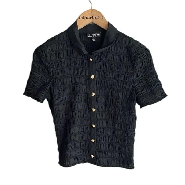 J.Crew Smocked button-up shirt in cotton-blend voile black - Image 2