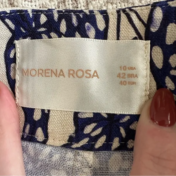 Morena Rosa Pleated Linen Blend Shorts Blue Size 10 - Image 4