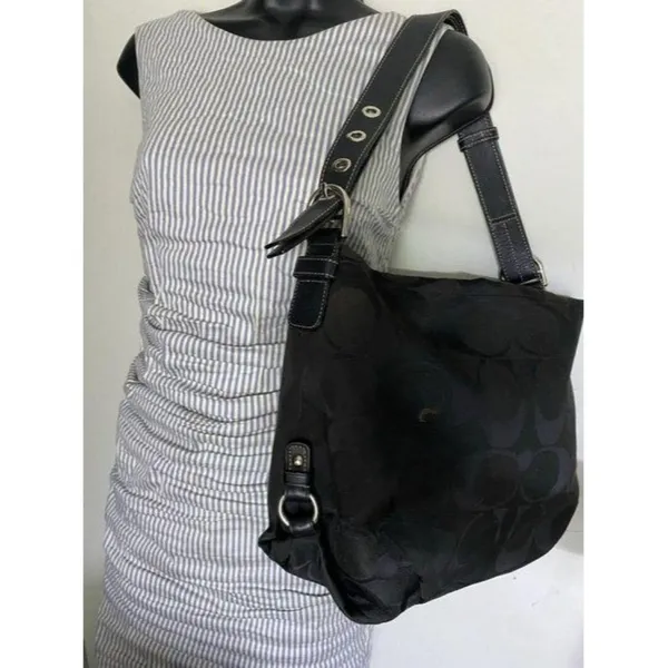 Coach Medium Tote Msrp Black Gray Jacquard Fabric - Image 7