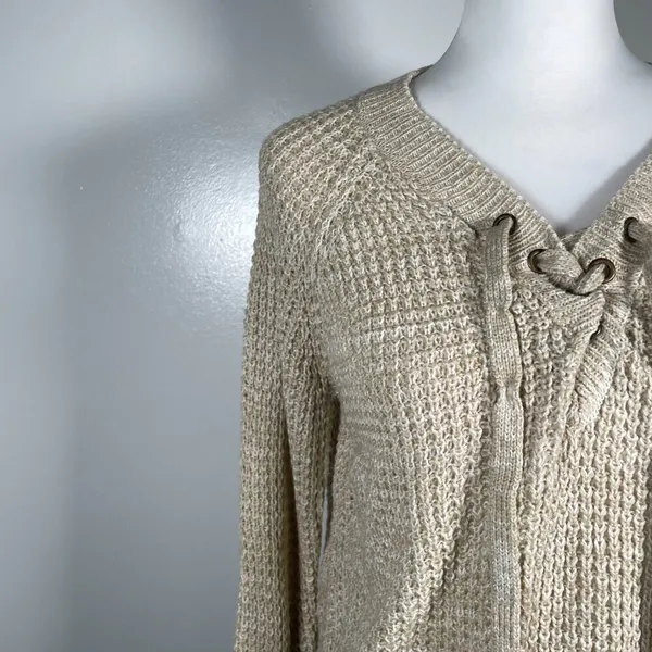 🎈🎈🎈3 for 12$🎈🎈🎈It's Our Time Lace Tie Waffle Knit Long Sleeve Pullover Sweater - Image 4