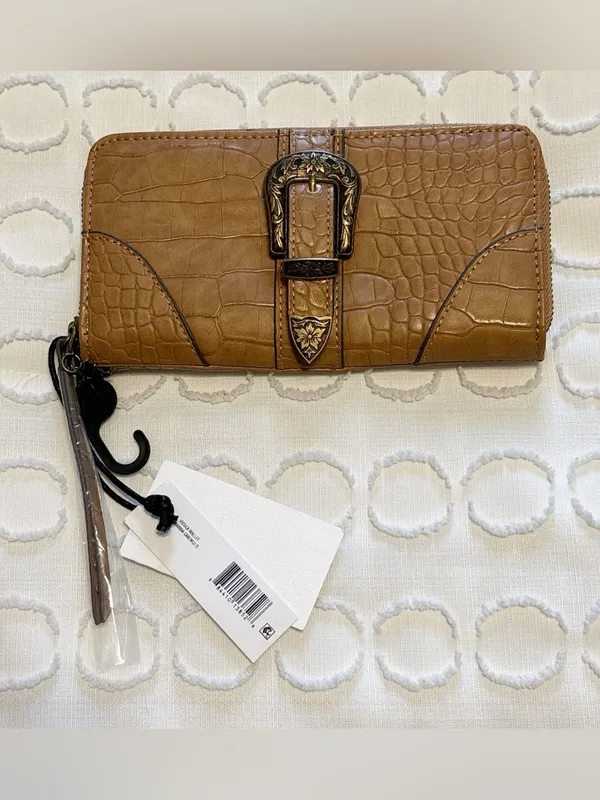 Jessica Simpson Daphne Zip Around Wallet Wristlet Wheat Tan Western Boho NWT - Image 2