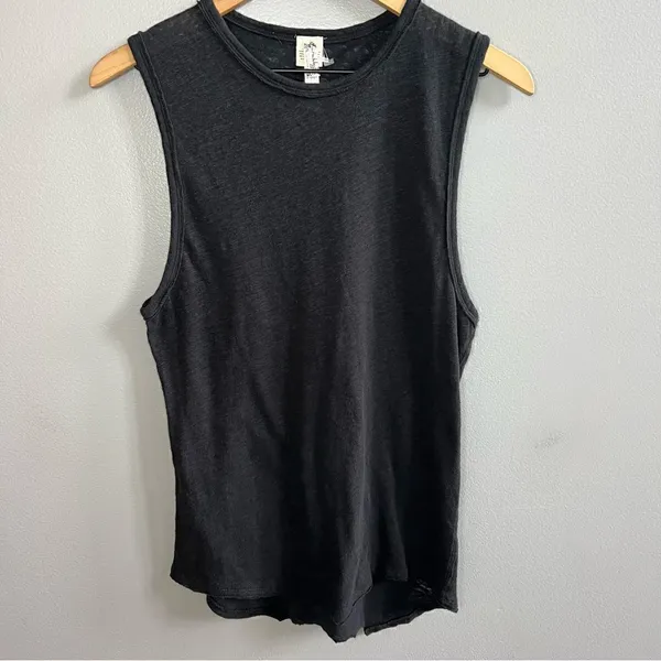 Free People Intimately All the Time Linen Blend Black Tank Top Sleeveless Shirt - Image 2