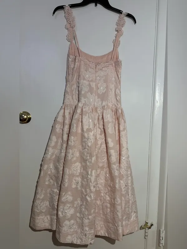 Anthropologie For Love & Lemons Pale Pink Florence Drop Waist Floral Midi Dress - Image 6