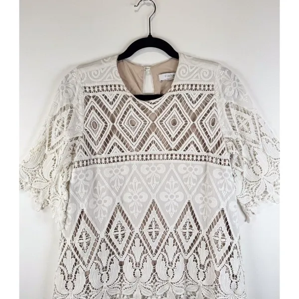 Hunter Bell Womens Top White Crochet Lace Overlay 3/4 Sleeve Blouse Size 4 - Image 8