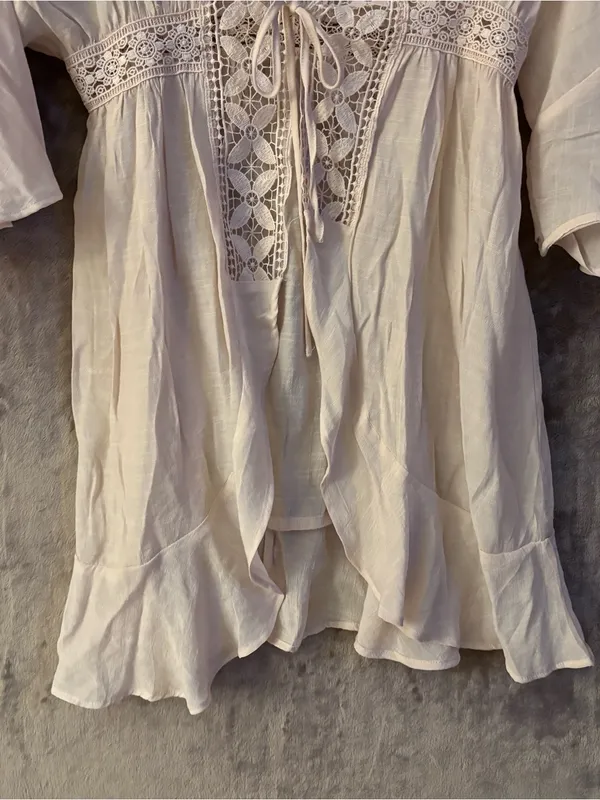 Love Tree Sheer Lace Embroidered Swim Coverup Cream Women’s Size L - Image 15