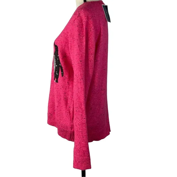 Karen Scott Large Penguin Sweater Sequin Crew Neck Long Sleeve Stretch Pink New - Image 4