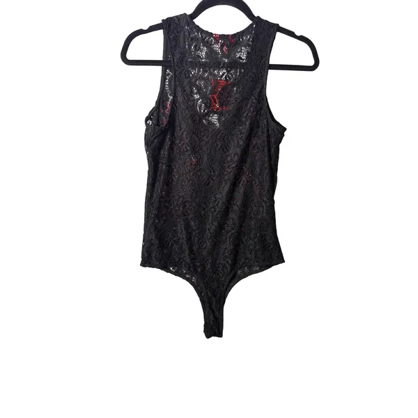 GUESS Womens Kassandra Lace Bodysuit S Black Rose Applique Floral Romantic - Image 5