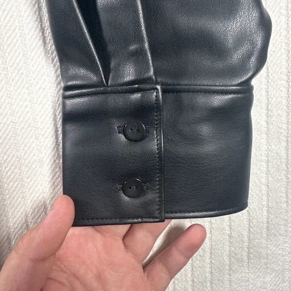 Abercrombie & Fitch Oversized Black Vegan Faux Leather Shirt Jacket Womens Large - Image 13