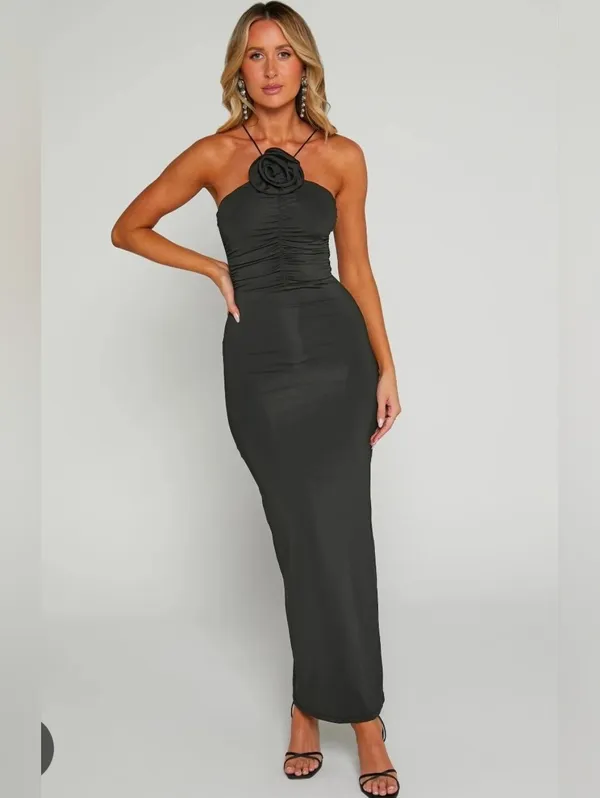 Showpo. Teagan Midi Dress Black Size 6 NWT - Image 2