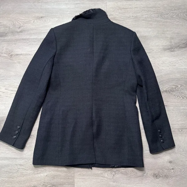 Karl Lagerfeld Paris Womens‎ Fringed Tweed Blazer Black 8 Medium Tailored Jacket - Image 2