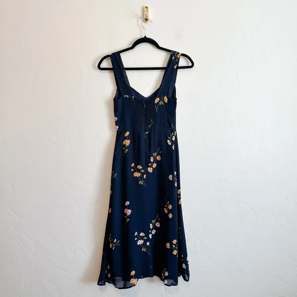 Reformation | Fulton Sweetheart Floral Midi Dress Navy Blue Petite - Image 5