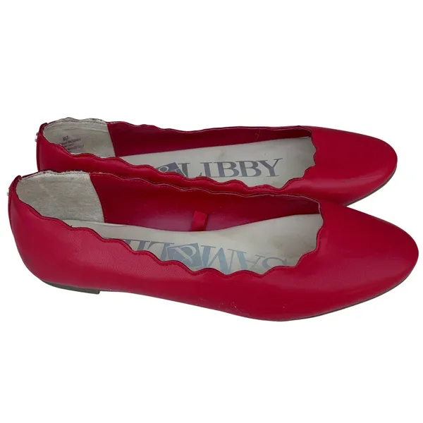 Sam & Libby Womens Scalloped Ballet Flats Red Round Toe Slip On Shoes Size 9.5 - Image 2
