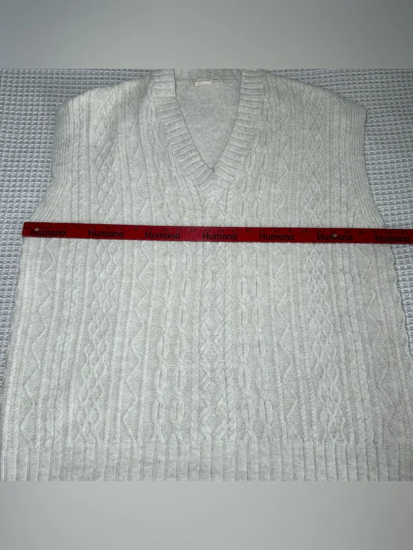 Anthropologie Ivory Sweater Vest XL Wns Cable Knit V-Neck Sleeveless Ivy Prep - Image 4