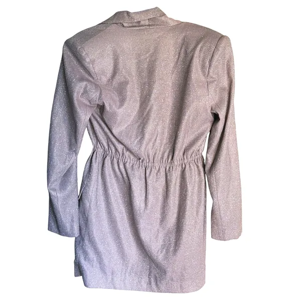 House of CB Shimmer Blazer Wrap Dress Women S Silver Glam Sparkle Cocktail Party - Image 5