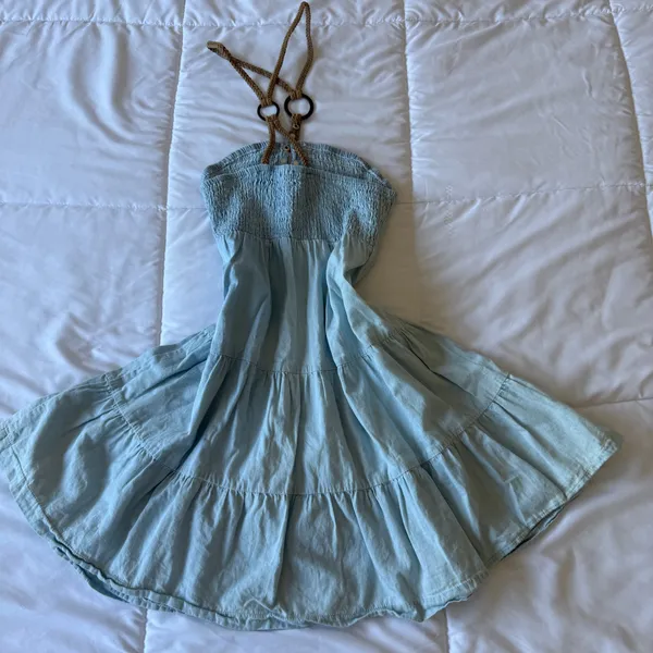 🌊 Mustard Seed Y2K Boho Seafoam Halter Mini Dress | Fairycore Beach Dress - Image 5
