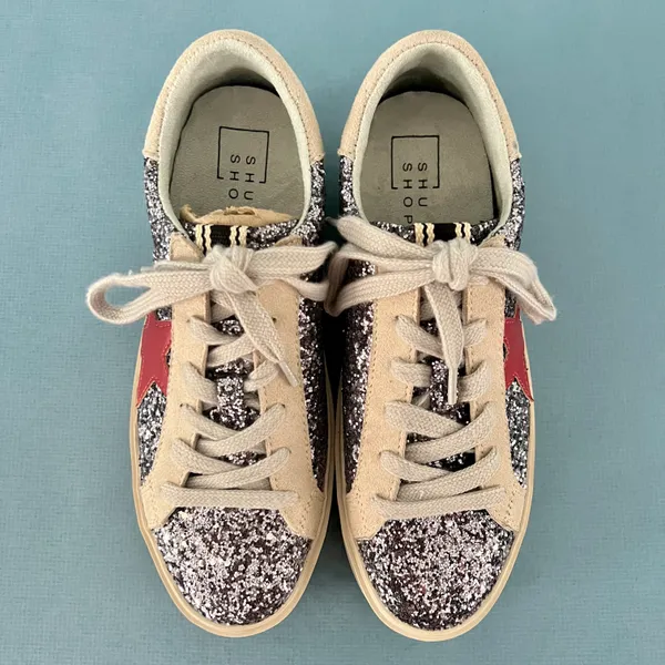 Shu Shop Reba Silver Glitter Star Platform Sneakers - Image 6