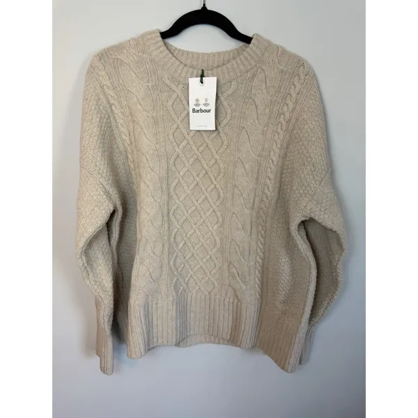 Barbour Daffodil Knit Pull Over wool Sweater Women's Sz 12 Oatmeal NWT - Image 2