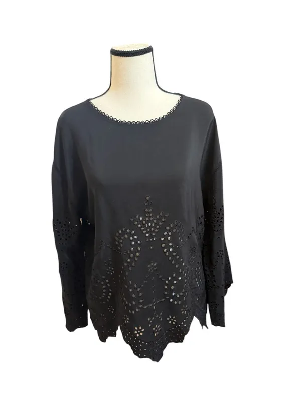 Ulla Johnson Black Eyelet Althea Cutwork Blouse 100% silk size 4 - Image 3