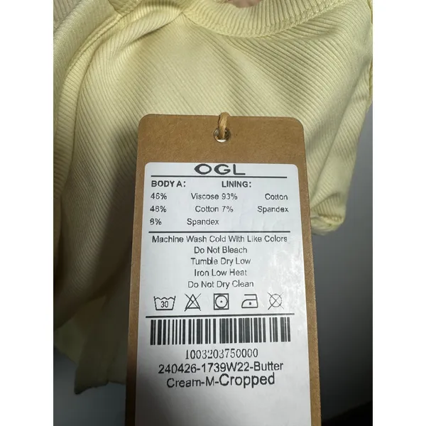 OGL Butter Cream Yellow Ribbed Cotton Cropped Tank Top Sleeveless Shirt Medium - Image 4