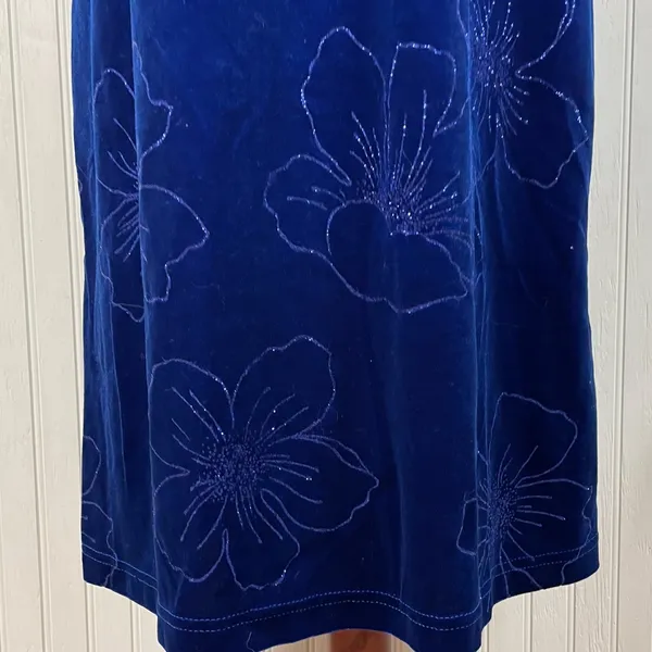 Vintage 90s Y2K Blue Velvet Flower Maxi Slip Dress Whimsigoth Fairycore Medium - Image 7