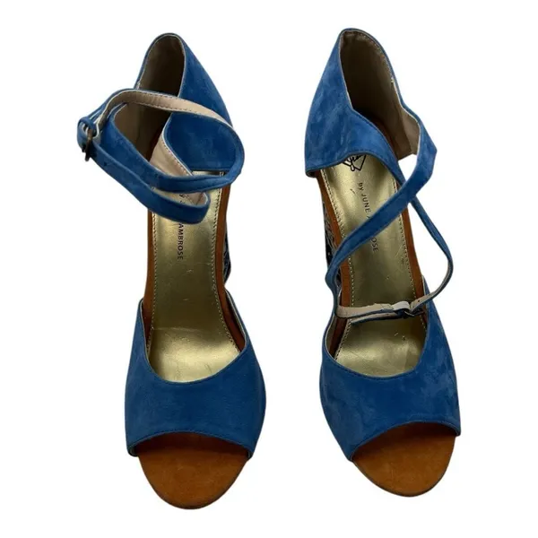 June Ambrose blue floral double tie heels size 8 - Image 3