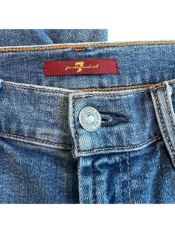 7 For All Mankind Jeans 27 Raw Step Hem Slim Straight Blue Stretch Denim 7FAMK - Image 6