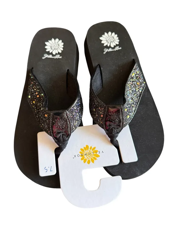 Yellow Box Ferdy Black Glitter Flip Flops Women’s Sz 7.5 NWOT Sparkle Sandals - Image 3