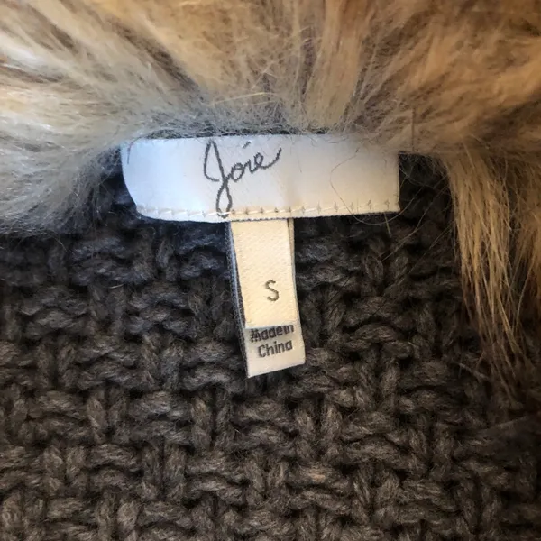 Joie Jamilee Gray Yak Wool Knit Faux Fur Collar Women’s Cárdigan Sweater Small - Image 11