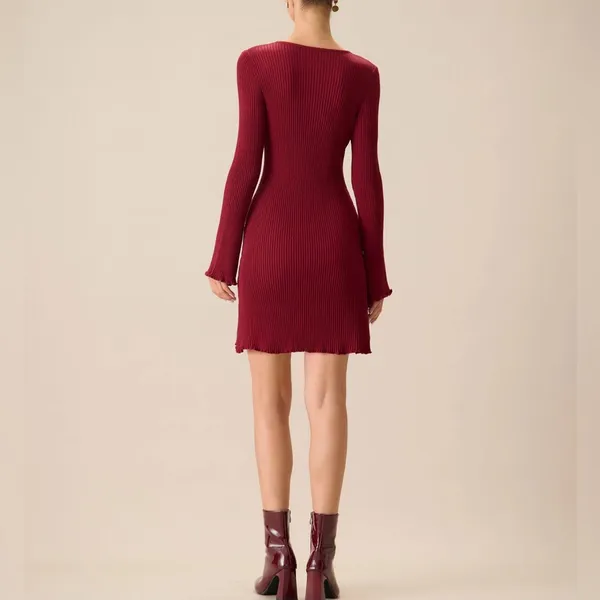 Rihoas Women's Red Bell Sleeve Bodycon Sweater Dress - Image 5