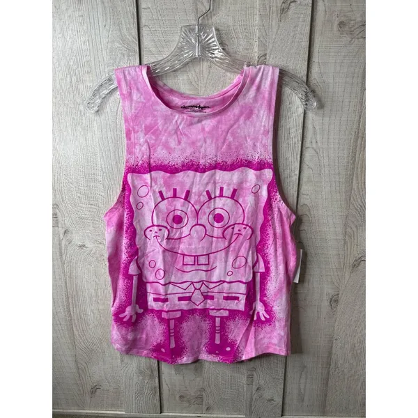 Nickelodeon SpongeBob Pink Tie-Dye Tank Top & Gray Fleece Shorts Size XS Women Juniors - Image 4