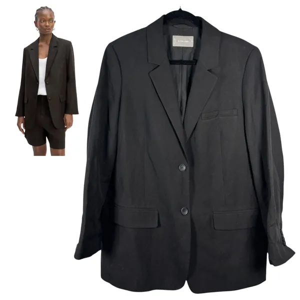 Everlane The Oversized Blazer Linen Black Women's Size 14 - Image 2