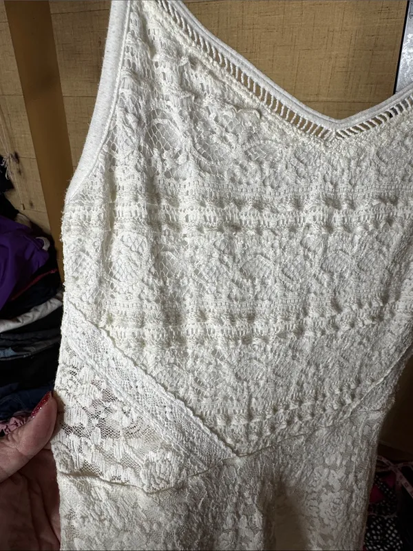 Vintage Abercrombie & Fitch White Lace Fit & Flare Mini Dress XS Y2K - Image 4