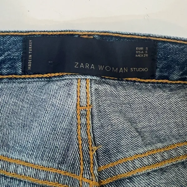 Zara Studio Wide Leg Distressed High Rise Jeans Blue Size S - Image 4