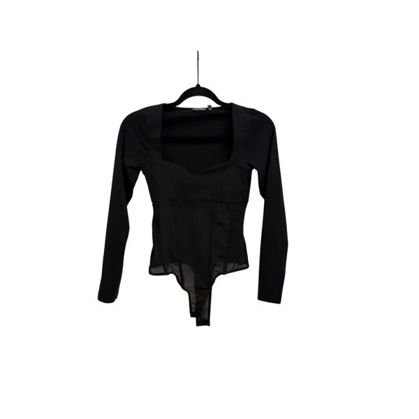ASOS DESIGN Corset Style Sweetheart Neck Mesh Bodysuit Black Size 4 - Image 2