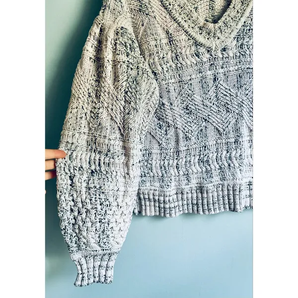 Joie Textured Chunky Knit V-Neck Sweater 100% Cotton Cozy Cottage Medium - Image 6