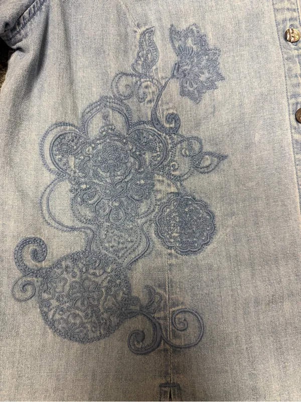 Vintage Y2K Denim Embroidered Button Front Top Cottagecore Boho Western XL - Image 9