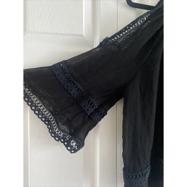 Rebecca Minkoff Cold Shoulder Crochet Lace Blouse Womens Size M Black Boho Sheer - Image 2