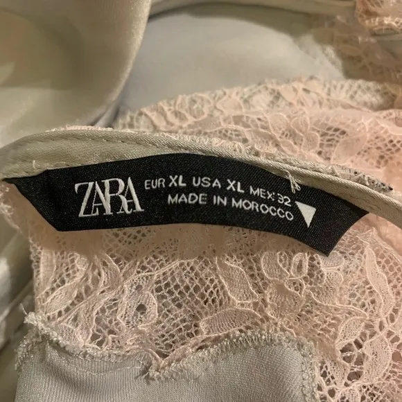 Zara Women's XL Camisole Silver Pastel Pink Dainty Lace Trim Y2K Whimsical Fairy - Image 7