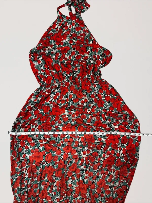Red Floral Halter Midi Dress Size XXL - Image 10
