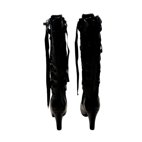 Y2K Women's Knee High Goth Chunky Boots in Black, Size 37/US 7 - Image 5