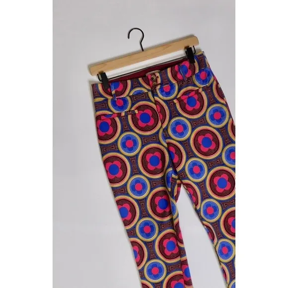 ANTHROPOLOGIE‎ The Slim Trousers Pants Retro Floral Cropped Bright Size 4 - Image 3
