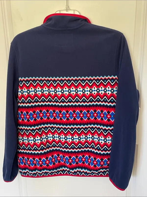 Lands End Snapneck Heritage Fleece Pullover Large Fair Isle Geometric - Image 4