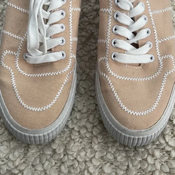 Asos Design Women's‎ Lace Up Embroidered Platform Canvas Sneaker Shoes Pale Pink - Image 8